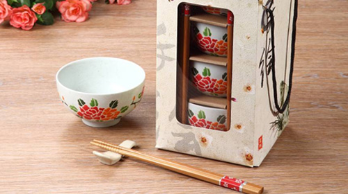 竹筷子、手绘陶瓷碗套装