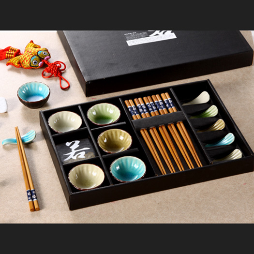 竹筷子、陶瓷架、陶瓷碟子餐具套装