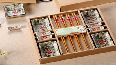 竹筷子、陶瓷架、陶瓷碟子餐具套装