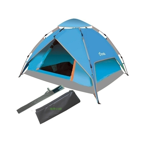 露营装备3-4人双层三用自动玻杆帐篷蓝色