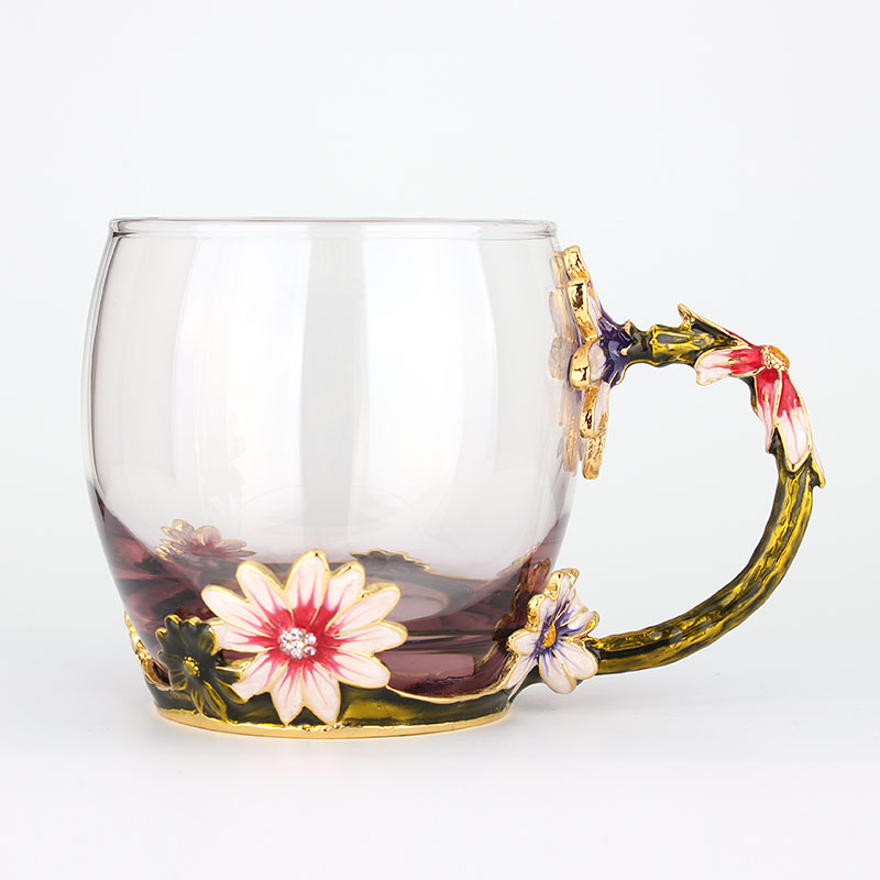 创意珐琅彩玻璃水杯、情侣茶杯、花茶杯情人节礼物（对杯）