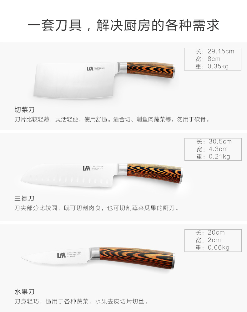 朗马 高档不锈钢厨房套刀刀具 进口钼钒钢菜刀套装组合四件套