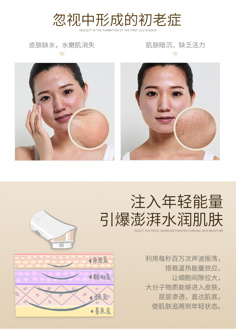 mushu木薯超声波美肤仪 电子美容家用导入导出仪电动美肤按摩洁面