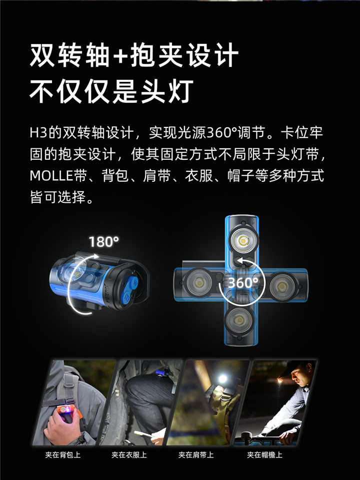 务本H3头戴式头灯360度转角多功能强光远射AAA电池钓鱼超轻小号
